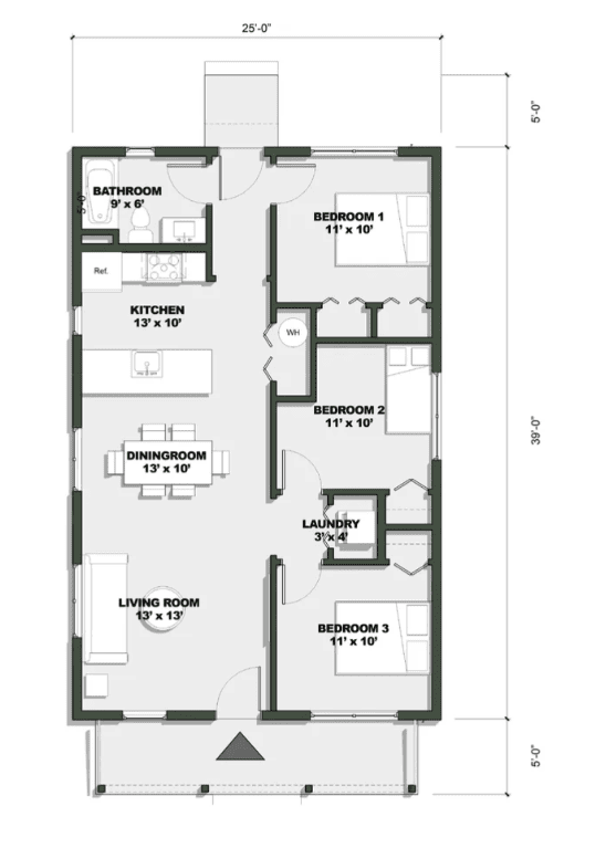 The Montana 975 sq ft - Floor plan
